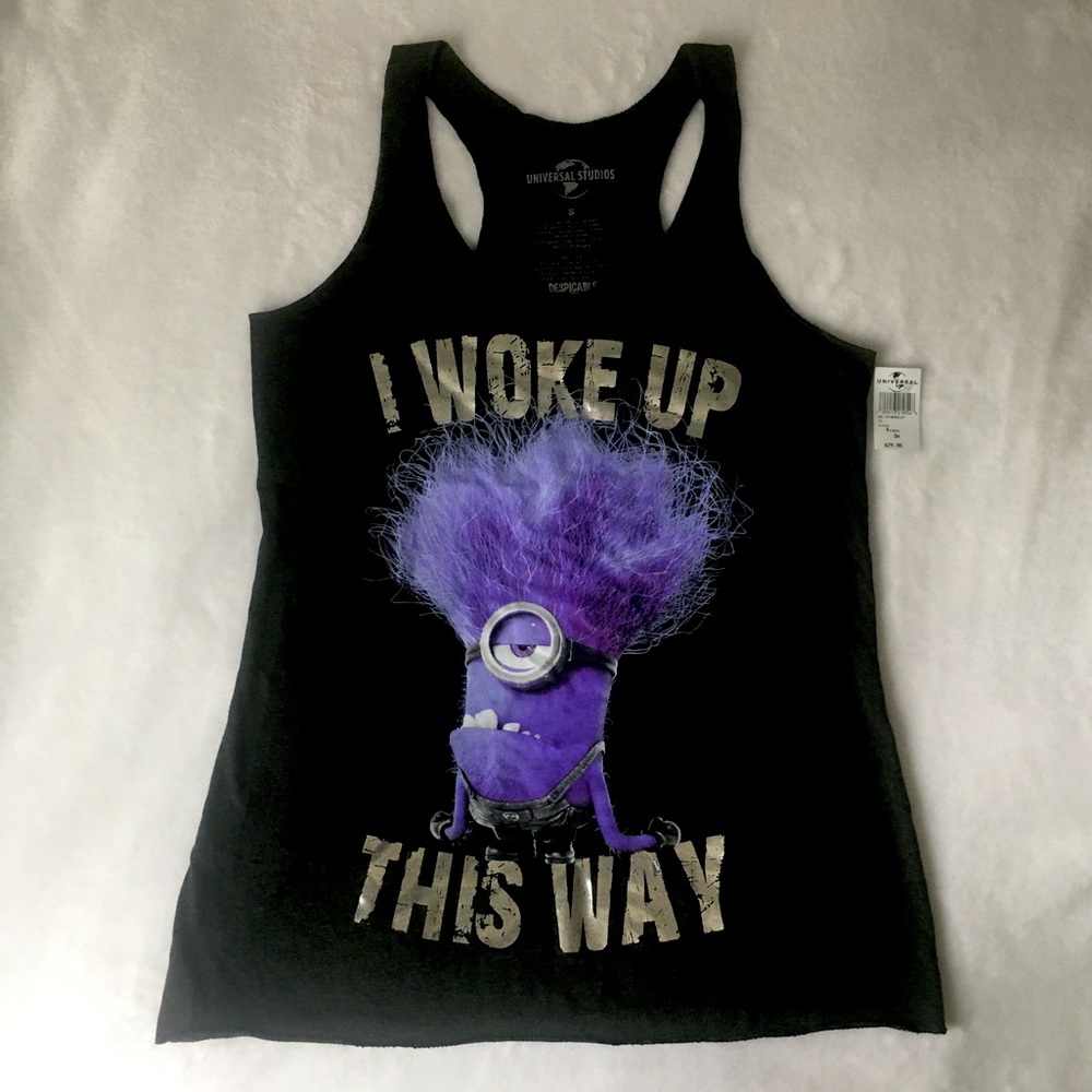 🔥Funny Minion Tank I Woke Up This Way Black Purple Despicable Me Universal Joke